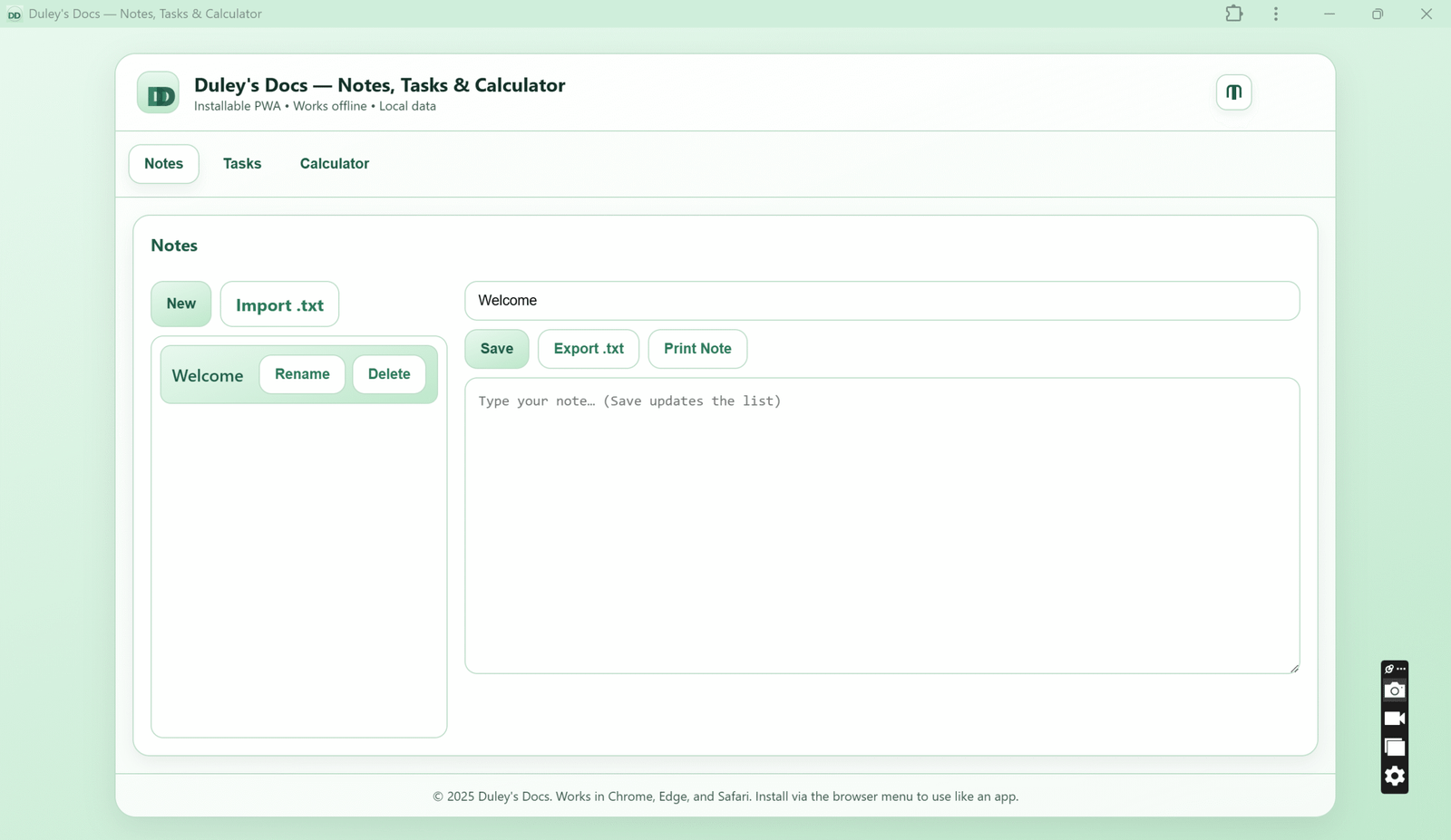Duley's Docs: Notes, Tasks & Calculator