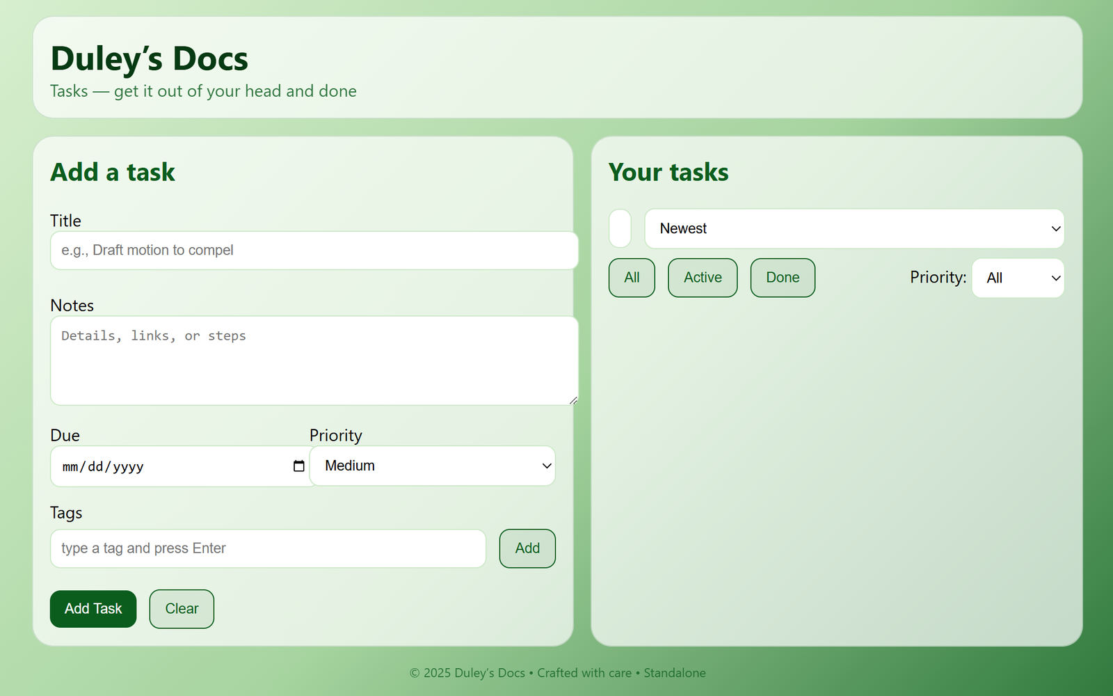 Duley's Docs Presents: Tasks