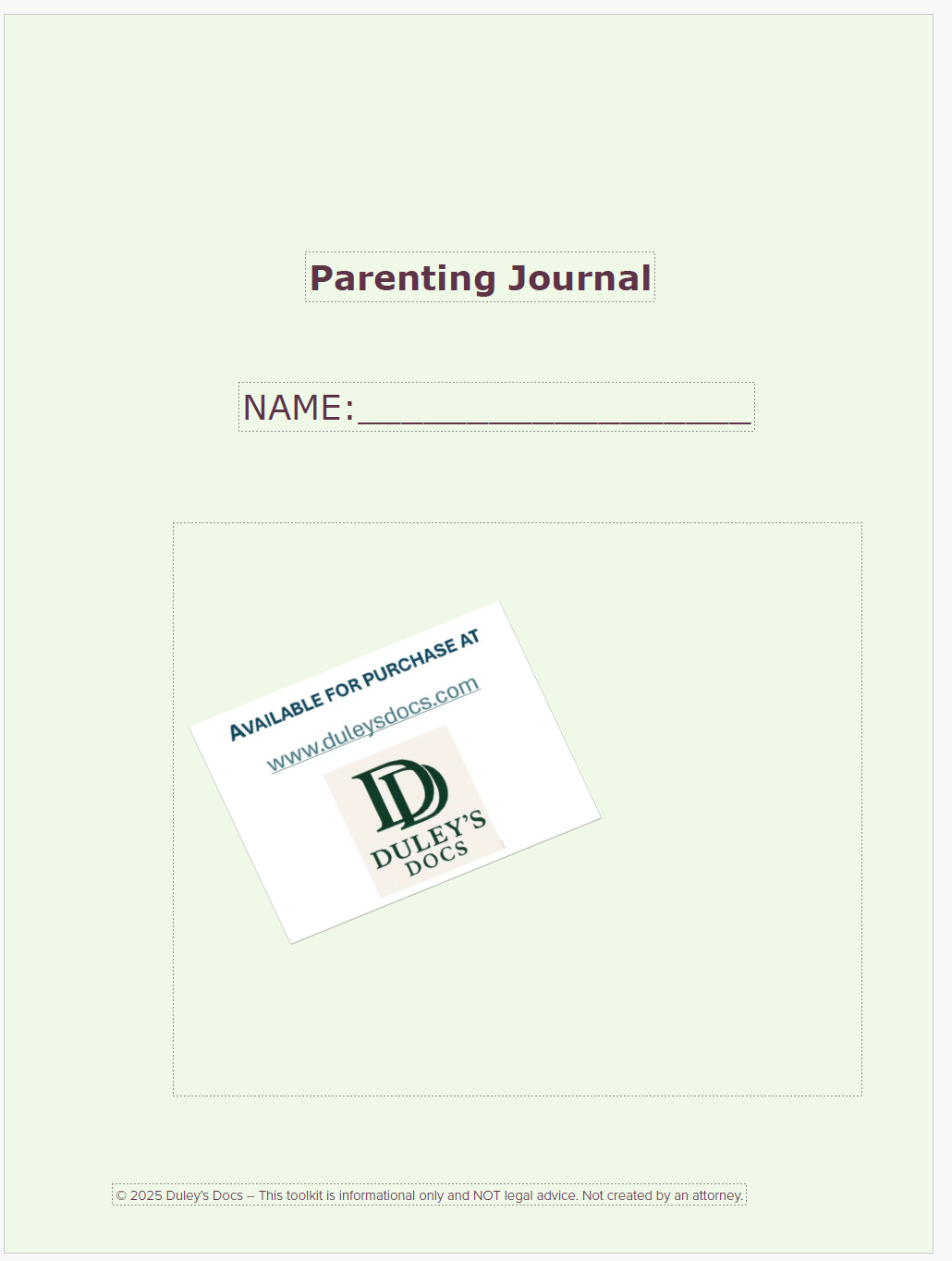 Duley's Docs: Parenting Journal (FILLABLE)